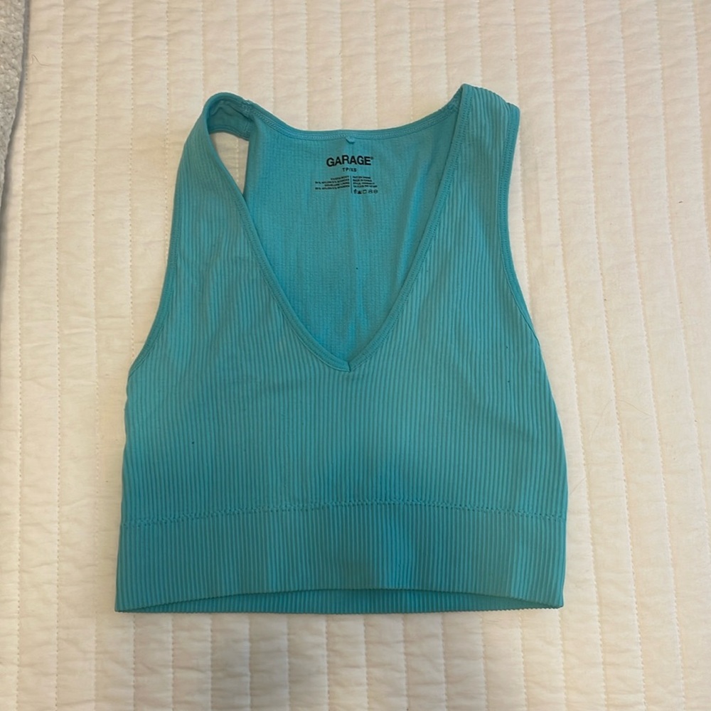 Teal Blue, Garage Fitted Ribbed Top